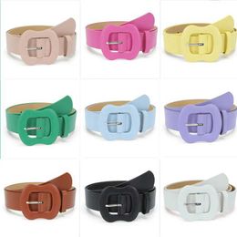 Belts 3.8X105cm PU belt fashionable food buckle girls dress jeans belt womens candy Coloured decorative belt Q240401