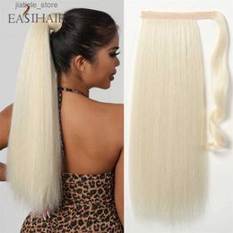 Synthetic Wigs Synthetic Long Wavy Ponytail Platinum Blonde Wrap Around Ponytail Hair Tail Natural Wave Hair Ponytail for Black Women Y240401