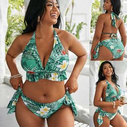 Women's Swimwear Large size bikini set large cup swimsuit womens retro suspender neck cross swimsuit large size swimsuit plus size bikini J240330