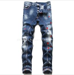 Second Square Red Men's Jeans Wild Personality Second Square Red Maple Leaf Embroidery Stitching Fashion Trendy Men Blue Jeans Men Blue Jeans Pants Mens Blue Jeans