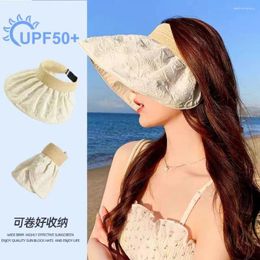 Wide Brim Hats Summer 2024 Sunblock Hat Women's Big Eae Cover Face With Headband Outdoor Empty Top Shell