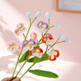 Decorative Flowers Hand Knitted Flower Finished Crochet Butterfly Orchid Bouquet Home Wedding Fake Mother's Day Gifts