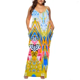 Casual Dresses Plus Size Sling Dress Tie Tdy Printed V Neck Irregular Sleeveless Pocket Holiday Beach Summer Vestidos Para Mujer