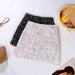 Jacquard Knit Tweed Skirts Women Sexy Plaid Mini Skirt High Waist A Line Preppy Style Ladies Sweater Party 240401