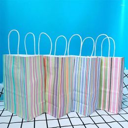 Gift Wrap 10pcs Stripe Paper Bag With Handle Wedding Party Favor Bags 21 15 8cm Jewelry Cosmetics Packaging