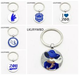 Artwork ZETA PHI BETA Keychain ZPB Letter Greek Nameplate Handmade Art Painting Round Glass Keychain Female Gift Keychain8474217