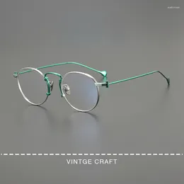 Sunglasses Frames Oval Vintage Crafted Eyeglasses Frame Japanese Stars Same Style Fashion Retro Titanium Silver Green Transparent Lens