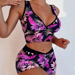 Sexy ARXIPA Sports Bikinis Two Piece Swimsuit For Women Deep V Neck Bathing Suit Padded Push Up Beachwear Boy Shorts Flower Print Crop Top Backless