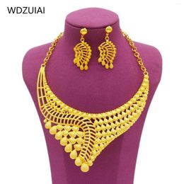 Necklace Earrings Set WDZUIAI 24K Gold Colour Luxury Jewellery African/Ethiopian Bridal Wedding Charm Women Earring Party Gi