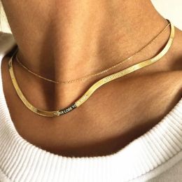 Necklaces Italian Snake Chain Custom Engraved Name Necklace Herringbone Chain Letter Necklace Women Personalized Stainless Steel Jewelry