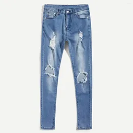 Мужские джинсы с дырками, модные узкие эластичные джинсовые брюки-карандаш, потертые рваные байкерские брюки, облегающий размер брюк