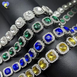 Pendant Necklaces Brilliant Multi Colours Iced Out Bracelet For Men Women 12mm Tennis Chain Hip Hop Cuban Necklace Square Rhinestones Glass