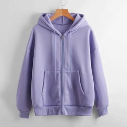 Women's Hoodies Sweatshirts Sweatshirt Women Hoodie Loose Hooded Cardigan Drawstring Sweatshirts Korean Style Solid Zip Up Hoodies Spring Fall Tops 240401