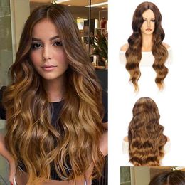 Lace Wigs Womens Gradual Change Brown Blonde Big-Wave Small Chemical Fibre Fl Head Wholesale Fsat Ship Drop Delivery Hair Products Dhws7