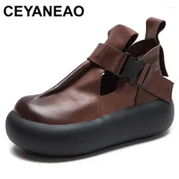 Dress Shoes 5cm Ethnic Platform Wedge Summer Fashion Luxury Round Spring Autumn Women Ankle Booties Genuine Leather Mary Jane