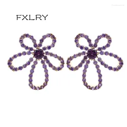 Stud Earrings FXLRY Elegant Hollow Large Flower Simple Inlaid Purple Zircon For Women Wedding Jewellery