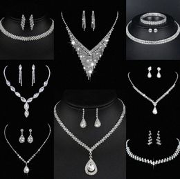 Valuable Lab Diamond Jewellery set Sterling Silver Wedding Necklace Earrings For Women Bridal Engagement Jewellery Gift 96C8#