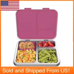 Dinnerware Leak-Resistant Kids Bento-Style Lunch Box With Upgraded Latches - 3 Compartments Dishwasher Safe Fuchsia