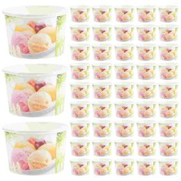 Disposable Cups Straws 100 Pcs Ice Cream No Lid Paper Bowls Ball With Lids Mousse Cake Dessert