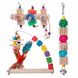 Other Bird Supplies Cage Toys 3pcs Set Of Parrot Standing Wooden Climbing Toy Funny Chew For Parakeet Budgies Conures