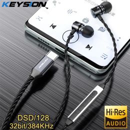Earphones KEYSION USBC HIFI Earphones DSD128 Headphones Plated Dynamic Earbud 32bit 384KHz HiRes DAC Type C Headset for iPhone 15 Pro