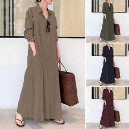 Casual Dresses Dress Women Lapel Spring Maxi With Turn-down Collar Single-breasted Long Sleeve Ankle Length Women's Loose