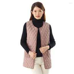 Women's Vests Girlish Autumn Winter Double Sided Ultra Light Down Slim Fitted Rhombic Lattice Cosy Fresh Solid Portable Waistcoats