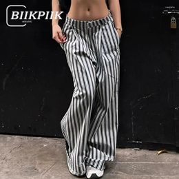 Women's Pants BIIKPIIK Black White Striped Print Women Casual Fashion Low Waist Cargo All-matched Straight Trousers Spring Outfits