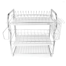 Kitchen Storage Dishes Organisation Shelf Utensils Organiser Cutlery Drain Rack Plates Holder 3 Layer Drainer