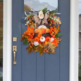 Decorative Flowers Harvest Fall Wreath Pumpkin Hanger Thanksgiving Front Door