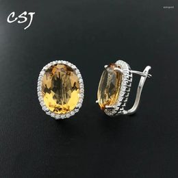 Dangle Earrings CSJ Citrine Quartz Gemstone Noble Earring Sterling 925 Silver Oval12 16mm 17Ct Fine Jewellery For Women Lady Christmas Party