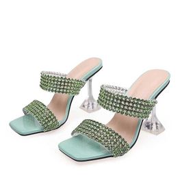 Dress Shoes Sexy Green Rhinestone Womens Clear High Heels Slippers Summer Party Dress Shoes Female Crystal PVC Transparent Sandals H240401OYJ6