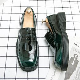 Casual Shoes Platform Height Increase Of 3cm Loafers Men Leather Breathable Slip-On Handmade Dress