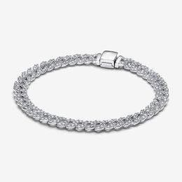 Timeless Pave Cuban Chain Bracelet Pandoras 925 Sterling Silver Hand Chains Bracelets Women Men Luxury Jewellery Diamond Designer Bracelet with Original Box Set