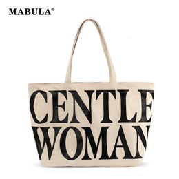 MABULA Reusable Letter Print Canvas Shopping Handbag Eco Friendly Tote Grocery Purse Big Female Work Shoulder Bag Casual Bookbag 240329