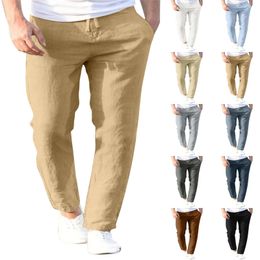 Pantaloni da uomo in cotone e lino primaverili ed estivi Pantaloni maschili traspiranti in tinta unita autunno Fitness Streetwear S3XL 240326