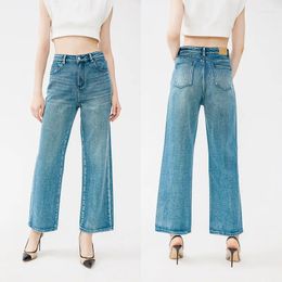 Women's Jeans Women High Waisted Cotton Plush Straight Leg Denim Pants Loose Fashion Wide