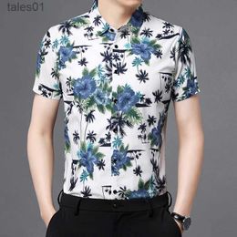 Men's Plus Tees Polos Pure Cotton Mens Beach Flowers Tops Short Sleeve 2022 Summer Fashion Printing Shirt Male 100% Floral Dress Shirts yq240401