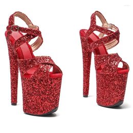 Dance Shoes Leecabe Designs 20cm/8inch Glitter Upper RED Colour Pole Sandals Lady Shoe High Heel Platform