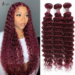 Wigs Wigs Uwigs 99J Burgundy Human Hair Bundles Brazilian Deep Wave Bundles 1/3/4 PCS Colored Red Human Hair Bundle Deals Hair Extensio