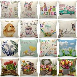 Pillow Case Easter Decor Covers 45x45cm Cartoon Bunny Eggs Printed Cushion Cover Spring Holiday Party Decorative case for Couch Y240407