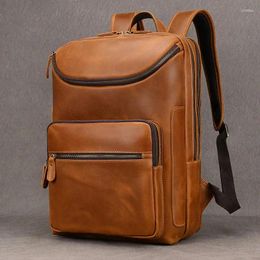 Backpack 2024 Fashion Leather Bagpack Bag 14 15.9 Laptop For Man Male Genuine Men's Travel Crazy Horse Skin