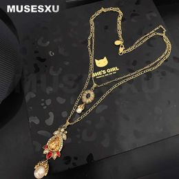 Pendant Necklaces Jewellery Accessories Vintage Luxury Style Golden Zircon Droplet Pendant Double Layer Necklace For Womens Party Wedding Gifts 240330