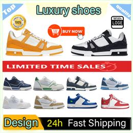 Pure Design Luxury designer casual shoes Logo Embossed Trainer Sneaker triple white pink sky blue black green yellow denim low mens women trainers