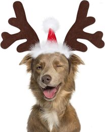 Dog Apparel Elk Reindeer Antler Headband With Santa Hat For Dogs And Cats Pet Christmas Costume Accessories Large