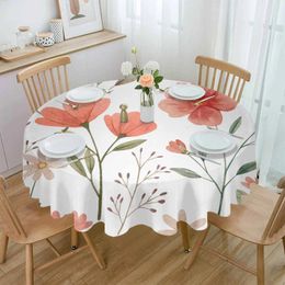 Table Cloth Pastoral Plants Flowers Watercolour Waterproof Tablecloth Decoration Wedding Home Kitchen Dining Room Round