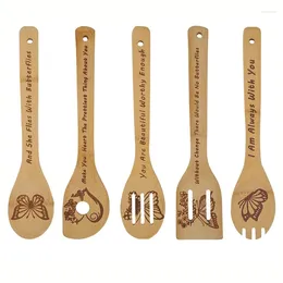 Coffee Scoops Butterfly Wooden Spoons Bamboo Cooking Set Of 5 Kitchen Gift Decor