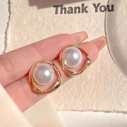 Stud Earrings Little Book Net Red Irregular Circle Fashion Temperament Pearl Gold Plated Female Korean