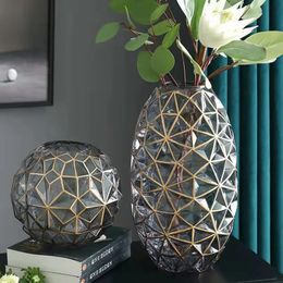 Light Luxury Nordic Glass Vase Living Room Decoration Flowers Arrangement Creative Flower Vase Home Decoration Accessories 240311