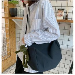 Shoulder Bags Female Canvas Crossbody Bag Large Cotton Cloth Messenger Book For Women 2024 Japanese Woman Student Handbags Black